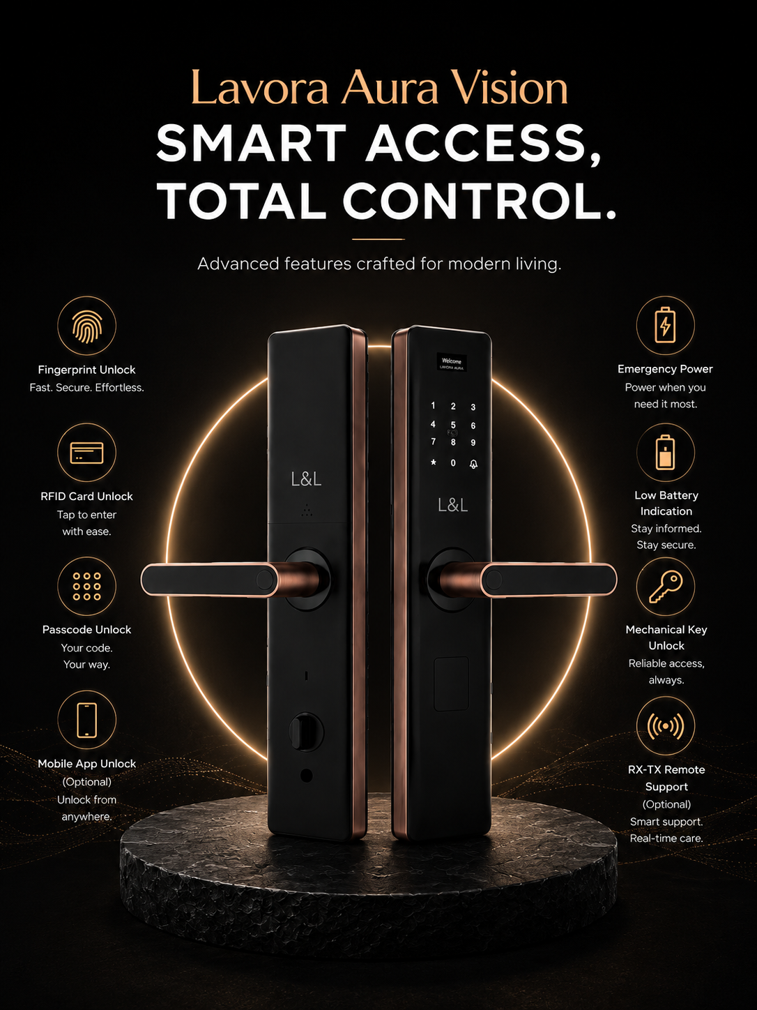 LAVORA AURA VISION Smart Lock | Fingerprint, PIN & RFID Security