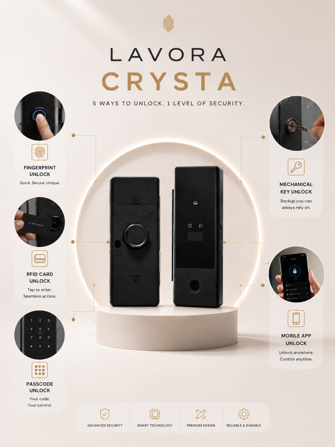 LAVORA CRYSTA Smart Glass Door Lock | App-Controlled Glass Door Security