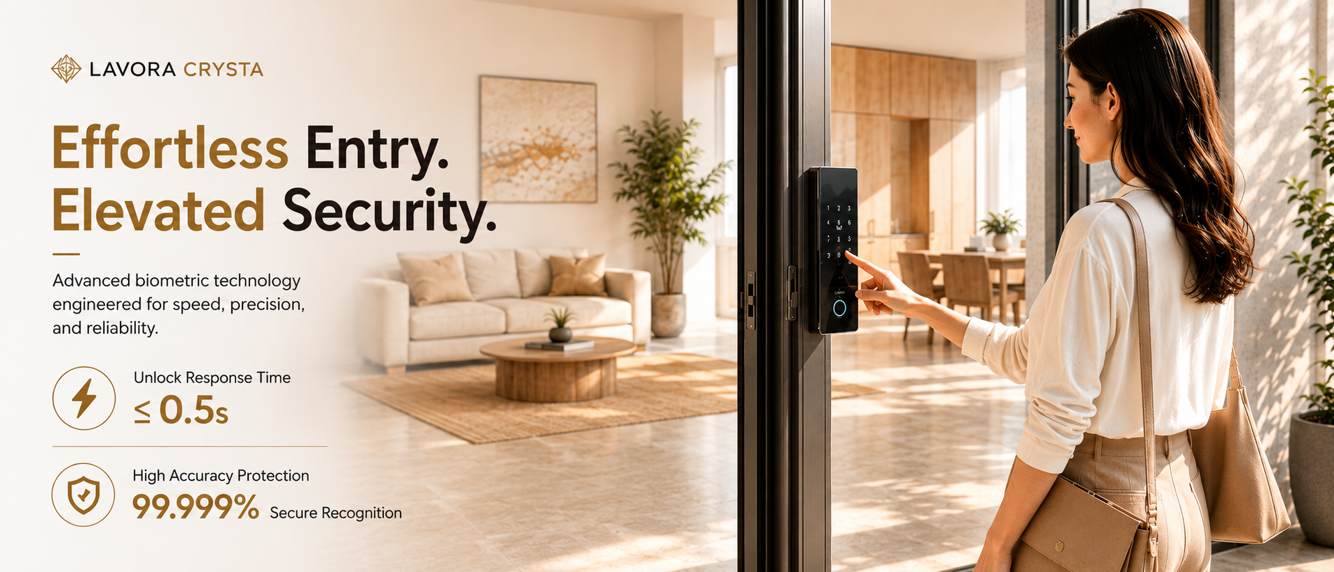 LAVORA CRYSTA Smart Glass Door Lock | App-Controlled Glass Door Security