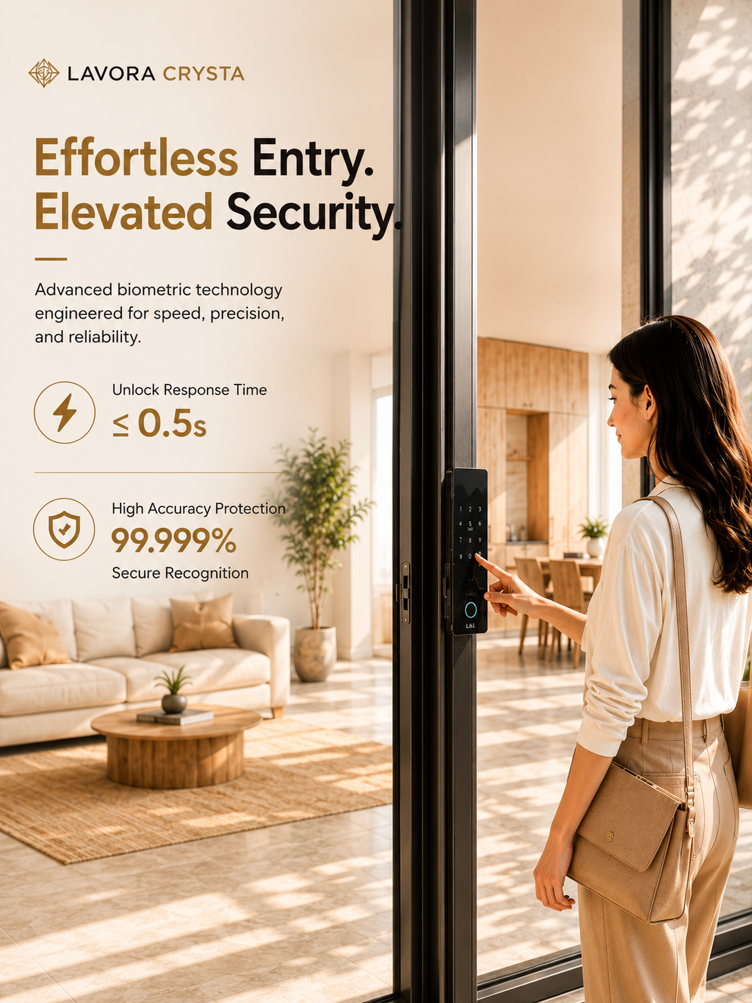 LAVORA CRYSTA Smart Glass Door Lock | App-Controlled Glass Door Security