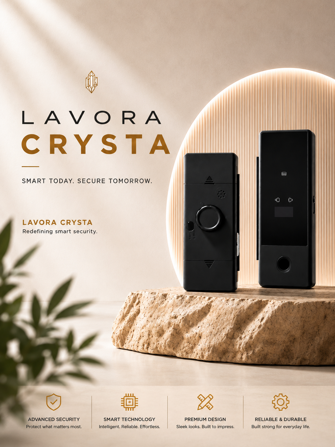 LAVORA CRYSTA Smart Glass Door Lock | App-Controlled Glass Door Security