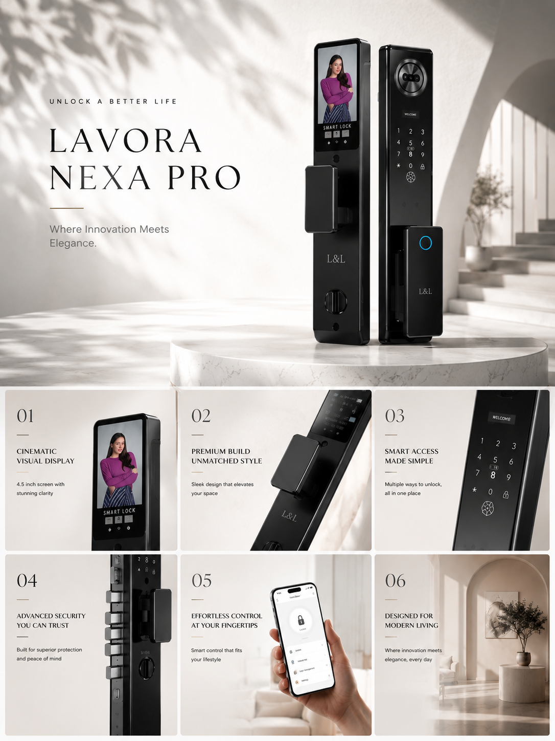 LAVORA NEXA PRO Smart Lock | 3D Face Recognition, Video Calling & Remote Unlock