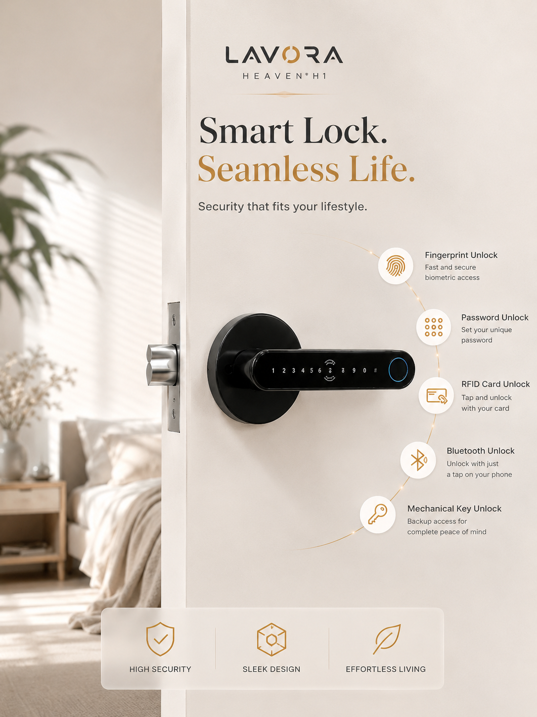 LAVORA HEAVEN H1 Smart Lock | Bluetooth, Fingerprint & PIN Access