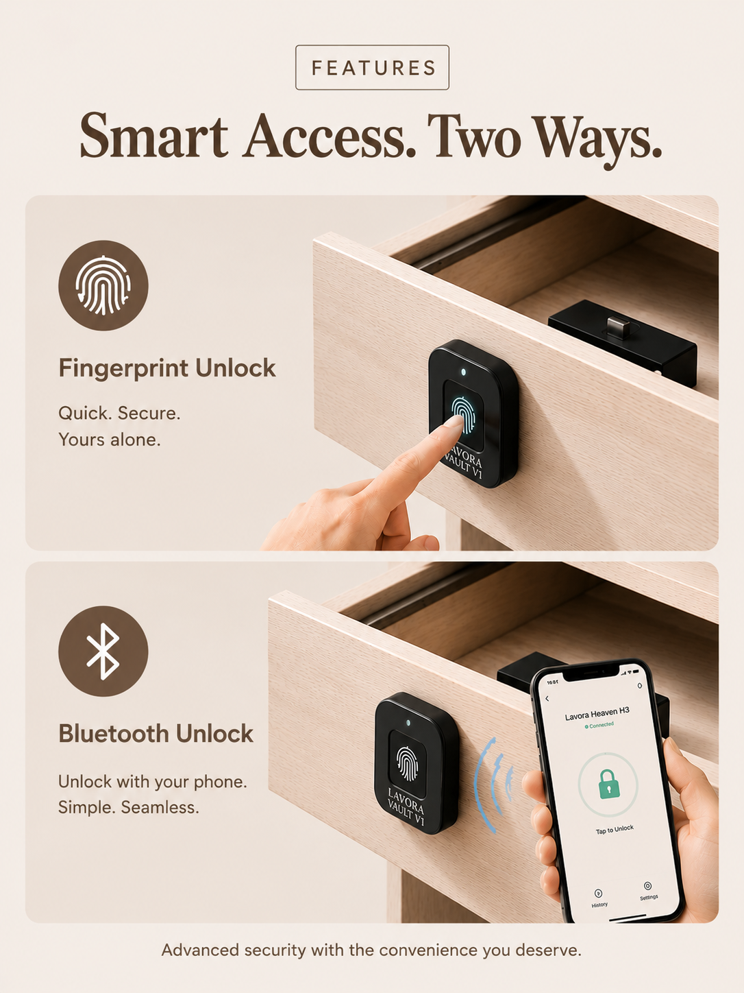 LAVORA VAULT V1 Smart Furniture Lock | Fingerprint & Bluetooth Access