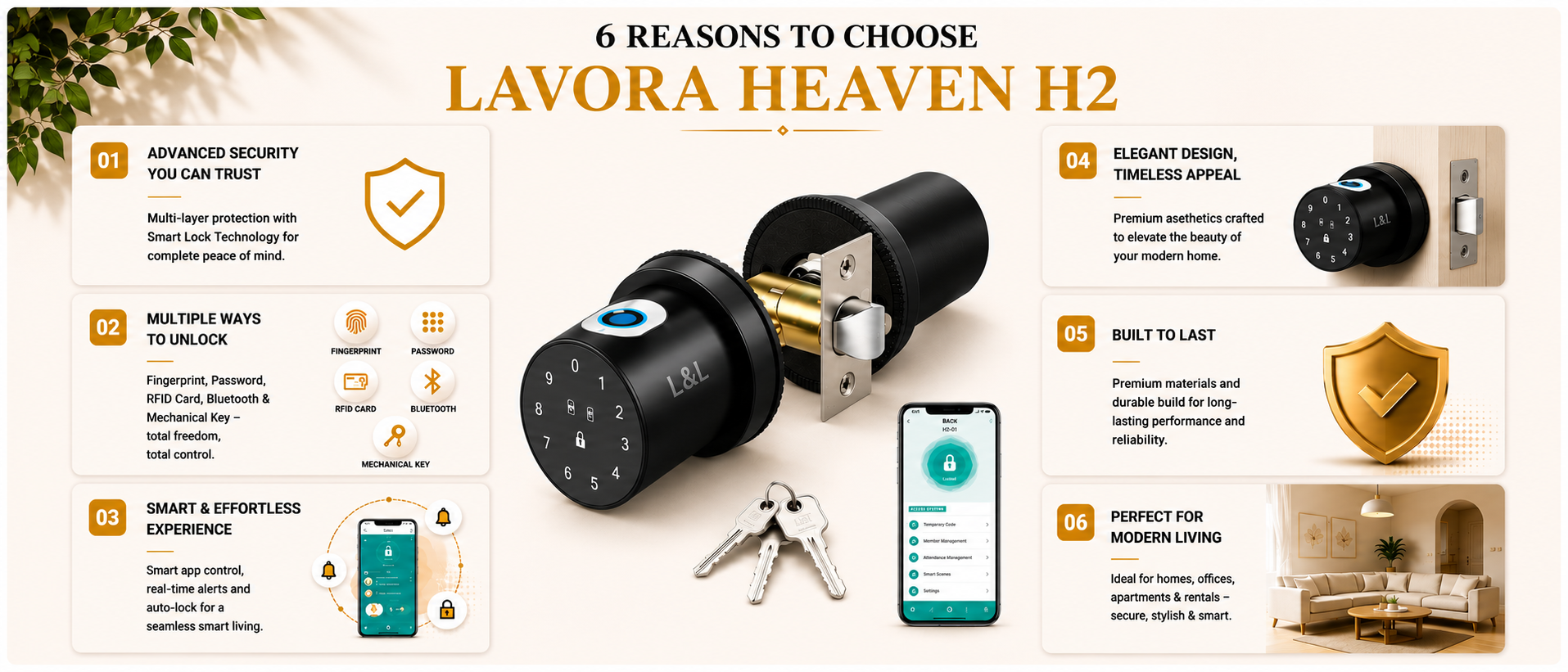 LAVORA HEAVEN H2 Smart Lock | Bluetooth Fingerprint Door Lock