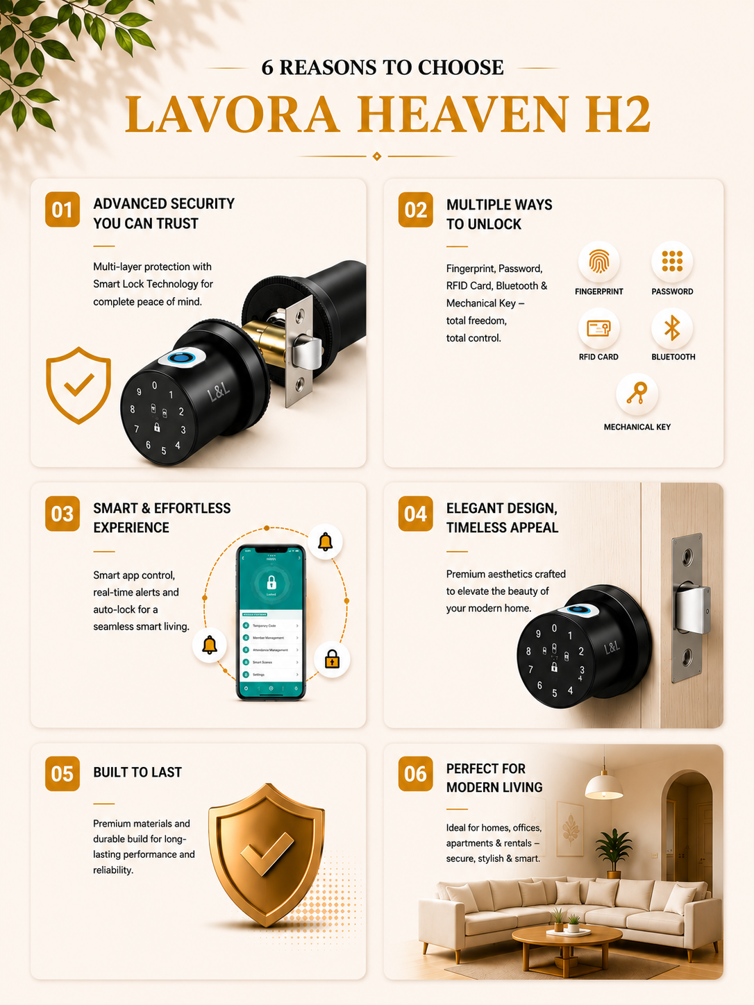 LAVORA HEAVEN H2 Smart Lock | Bluetooth Fingerprint Door Lock