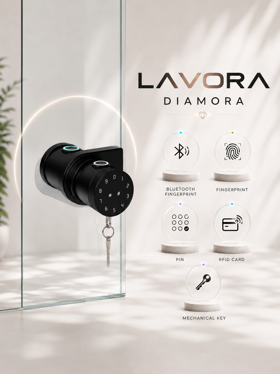 LAVORA DIAMORA Smart Glass Door Lock | Fingerprint Security for Glass Doors