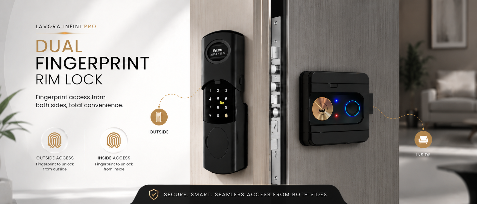 LAVORA INFINI PRO Smart Lock | Advanced App-Controlled Smart Security, Dual Rim Fingerprint