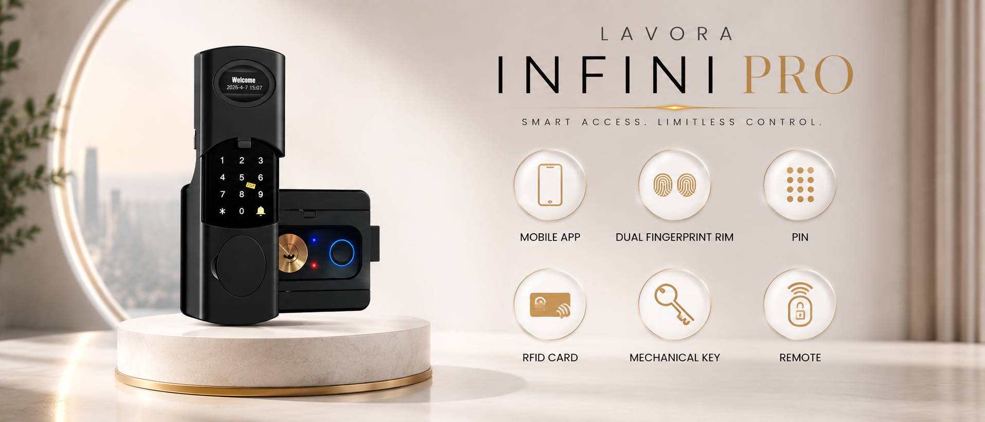 LAVORA INFINI PRO Smart Lock | Advanced App-Controlled Smart Security, Dual Rim Fingerprint