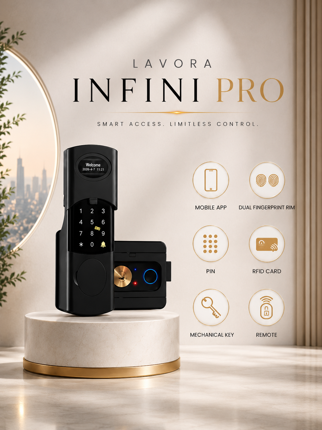 LAVORA INFINI PRO Smart Lock | Advanced App-Controlled Smart Security, Dual Rim Fingerprint