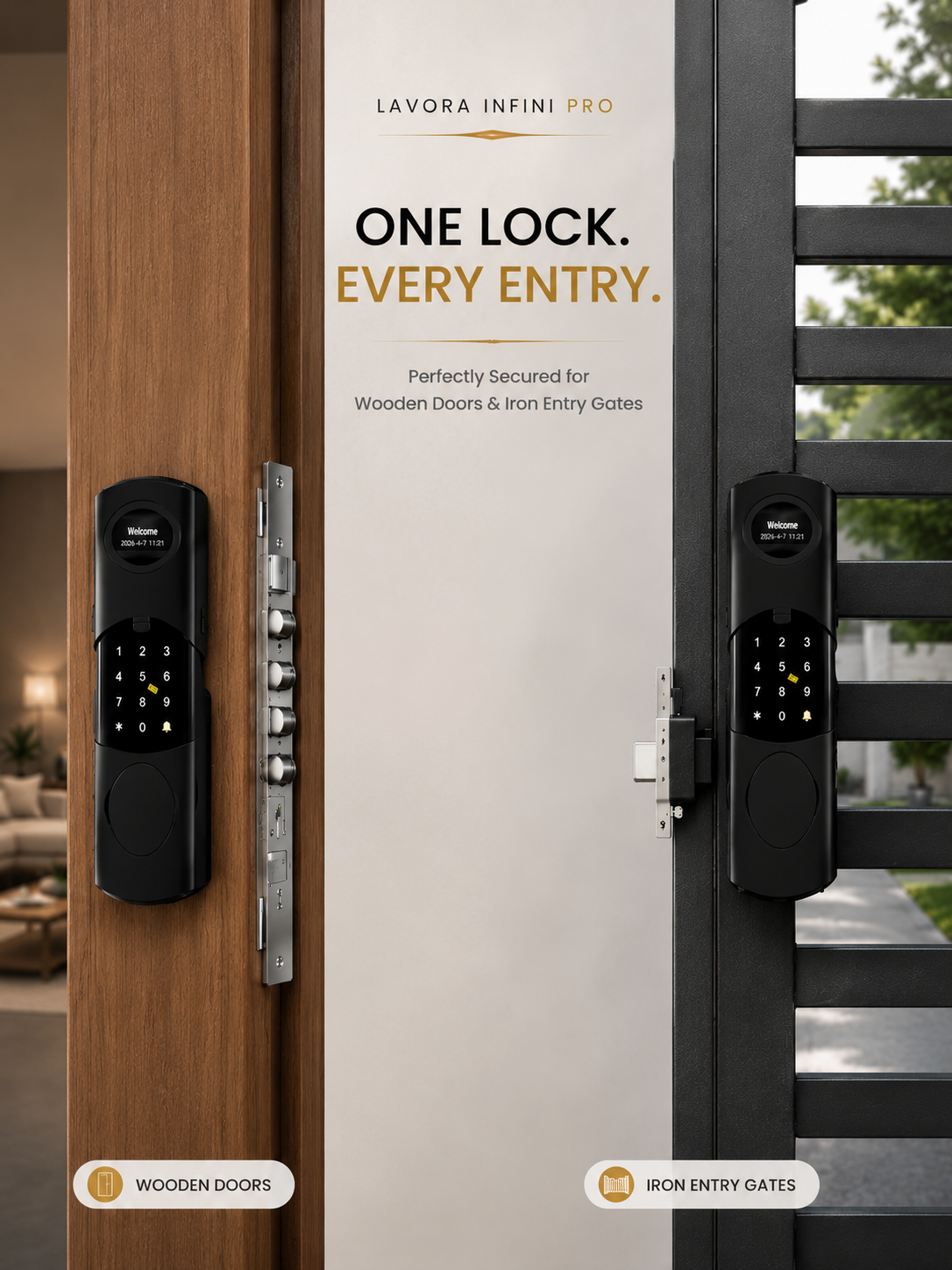 LAVORA INFINI PRO Smart Lock | Advanced App-Controlled Smart Security, Dual Rim Fingerprint