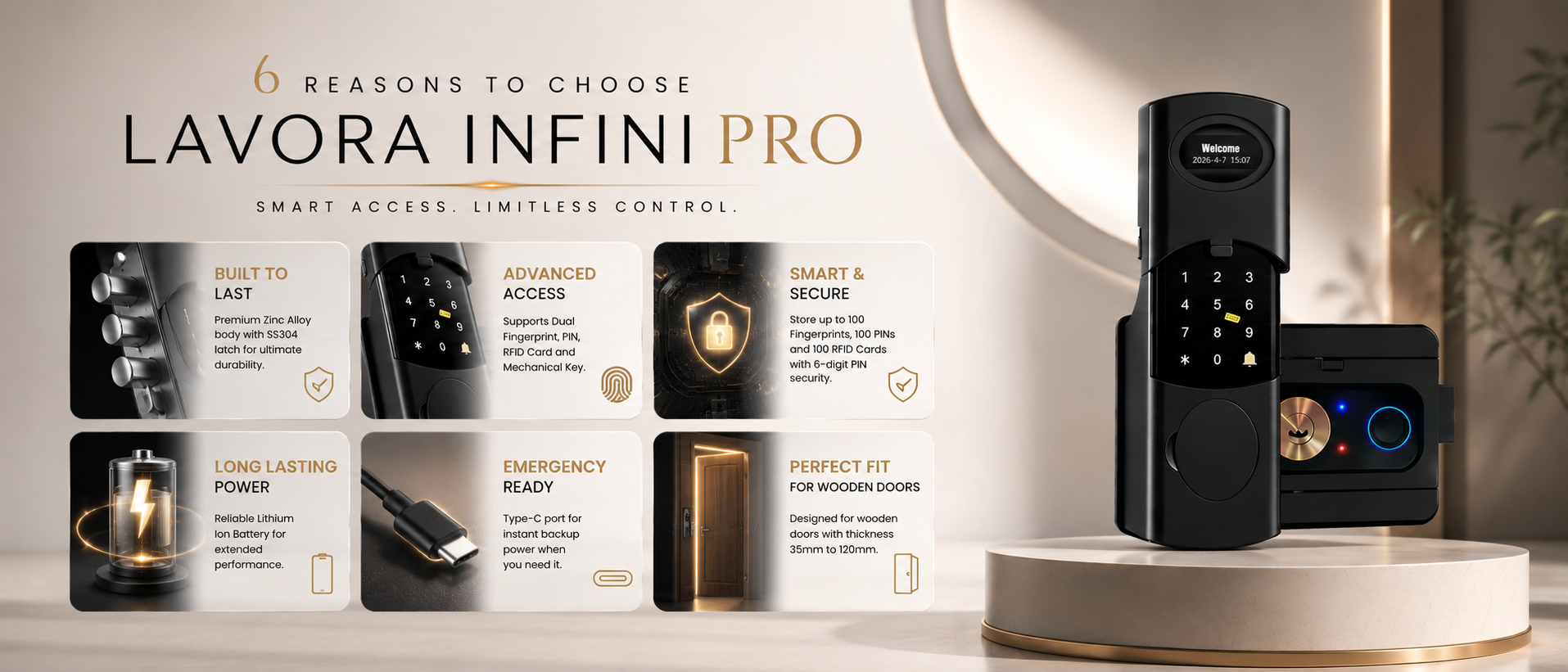 LAVORA INFINI PRO Smart Lock | Advanced App-Controlled Smart Security, Dual Rim Fingerprint