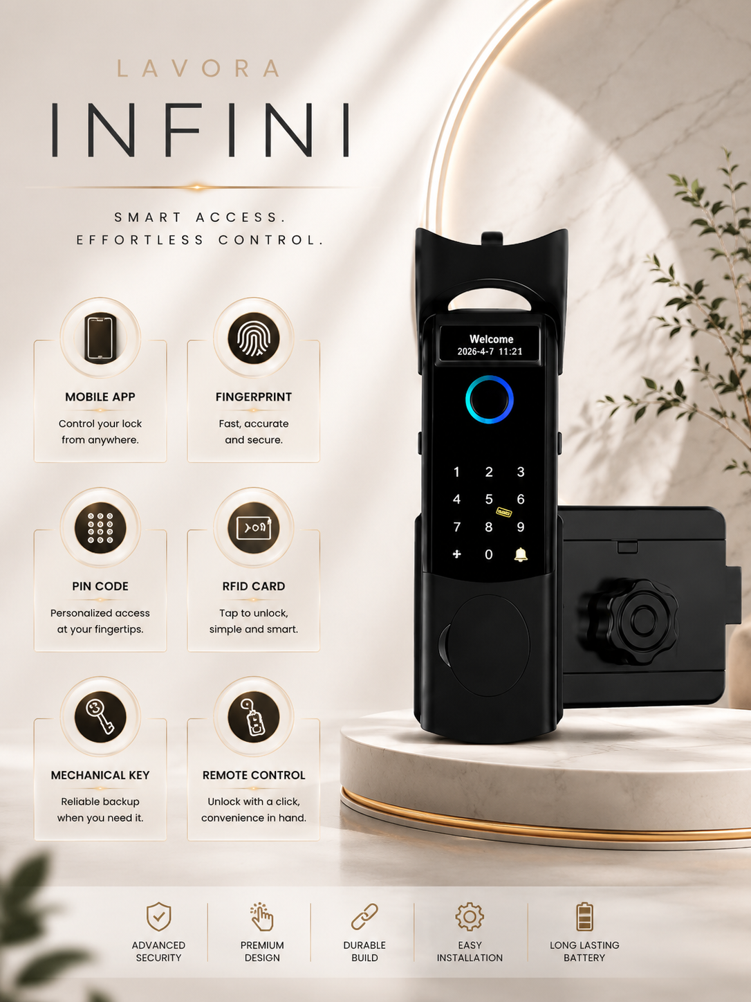 LAVORA INFINI Smart Lock | App Control, Fingerprint & Remote Unlock