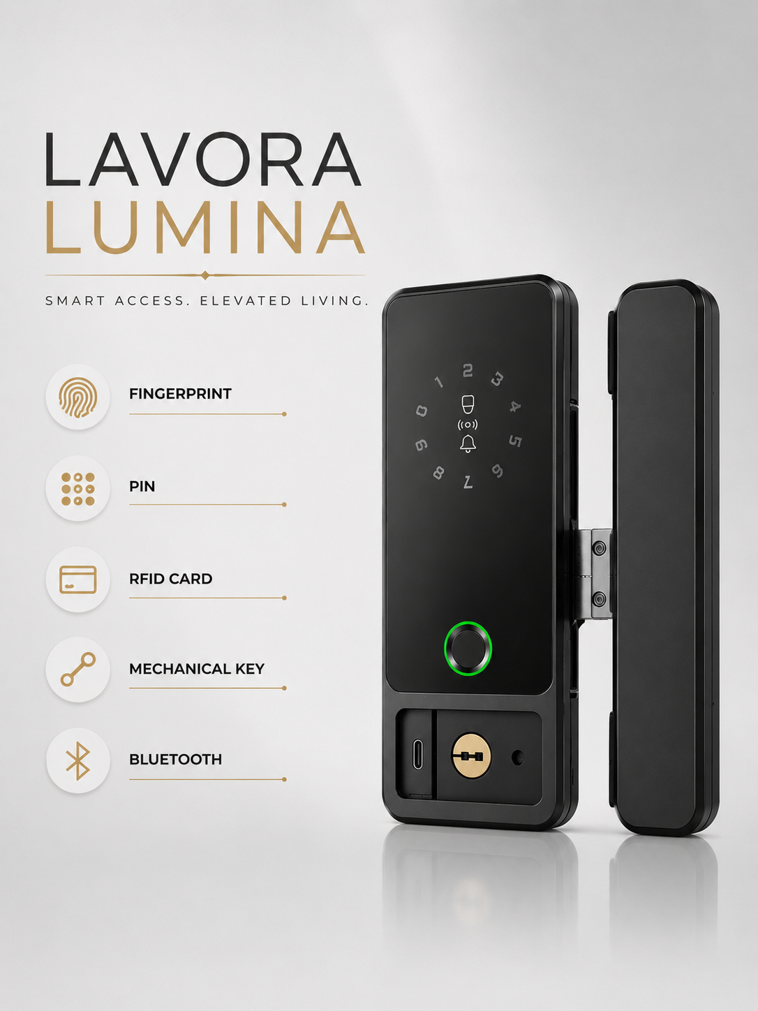 LAVORA LUMINA Smart Glass Door Lock | Remote Access & Fingerprint Security