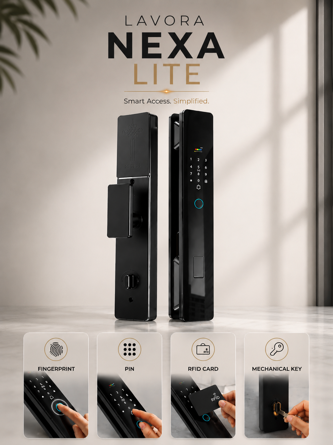 LAVORA NEXA LITE Smart Lock | Fingerprint, PIN, RFID & Key Access
