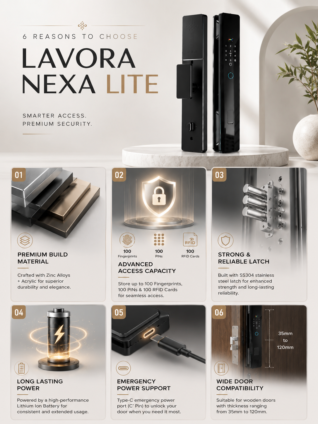 LAVORA NEXA LITE Smart Lock | Fingerprint, PIN, RFID & Key Access