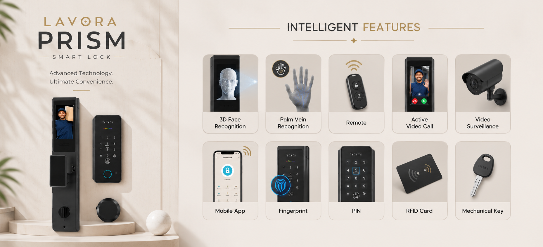 LAVORA PRISM Smart Lock | Face Recognition, Palm Vein & Remote Unlock