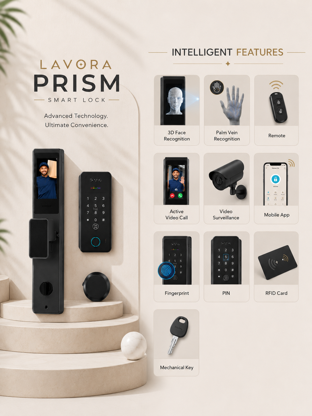 LAVORA PRISM Smart Lock | Face Recognition, Palm Vein & Remote Unlock