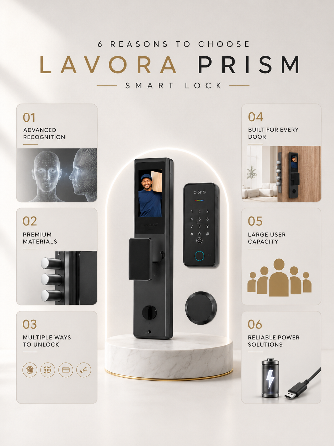 LAVORA PRISM Smart Lock | Face Recognition, Palm Vein & Remote Unlock