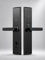 Lavora Aura Pro black smart lever handle lock with touch keypad, both panels side by side