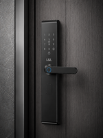 Lavora Aura Pro smart lever handle lock installed on a dark wood door