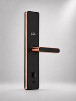 Lavora Aura Vision black and rose gold smart lever handle lock, second angled view