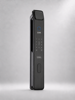 Lavora Nexa black smart door lock shown at an angle