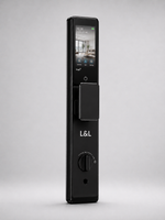 Lavora Prism Pro smart door lock installed on a door, with AI face recognition, palm vein and video calling