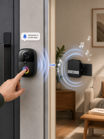 Lavora Sentinel in use: a visitor presses the doorbell and the indoor chime alerts the household