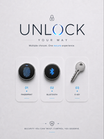 Diagram of the three ways to unlock the Lavora Vault V1 smart furniture lock: fingerprint and bluetooth access