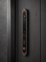 Lavora Vintage antique bronze smart door lock installed on a dark wood door