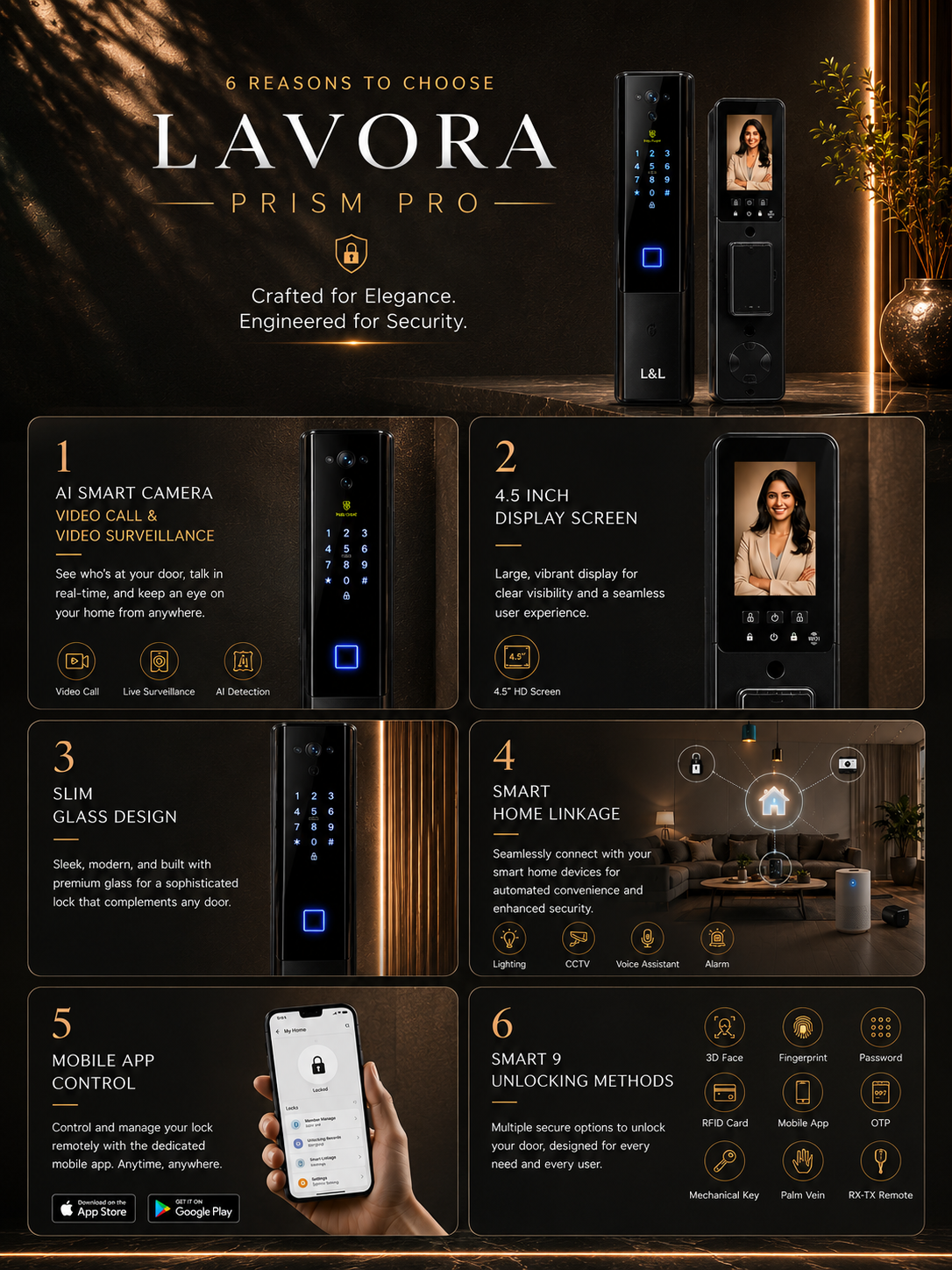 LAVORA PRISM PRO Smart Lock | AI Face Recognition, Palm Vein &amp; Video Calling