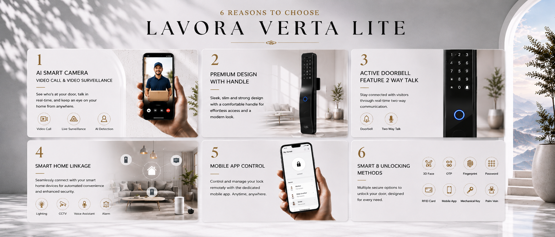LAVORA VERTA LITE Smart Lock | Face Recognition, Palm Vein & Video Calling