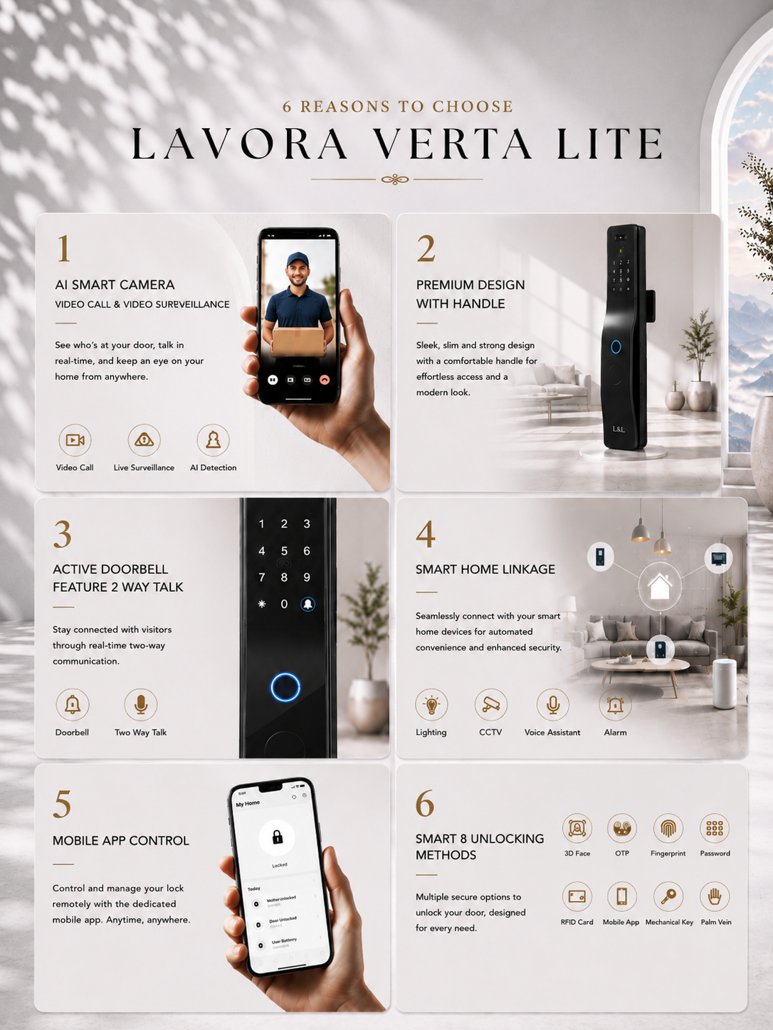 LAVORA VERTA LITE Smart Lock | Face Recognition, Palm Vein & Video Calling