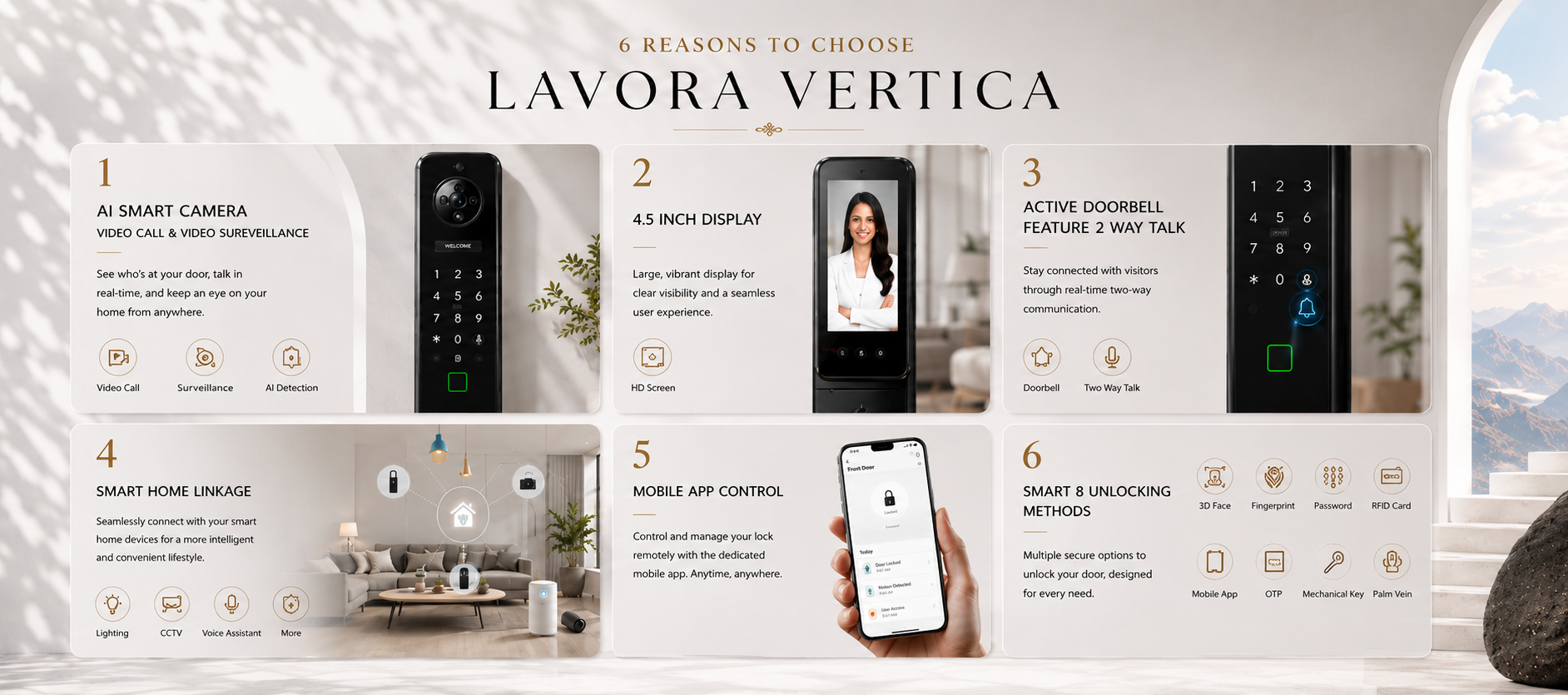 LAVORA VERTICA Smart Lock | Vertical Design with Face & Palm Vein Access