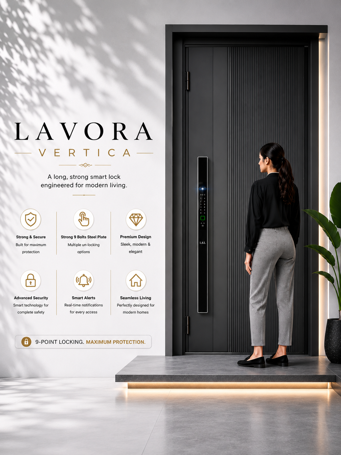LAVORA VERTICA Smart Lock | Vertical Design with Face & Palm Vein Access