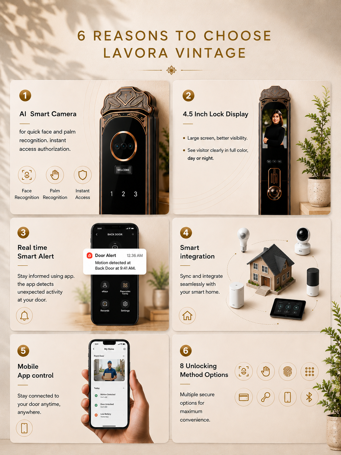 LAVORA VINTAGE Smart Lock | Classic Design with Palm Vein Security