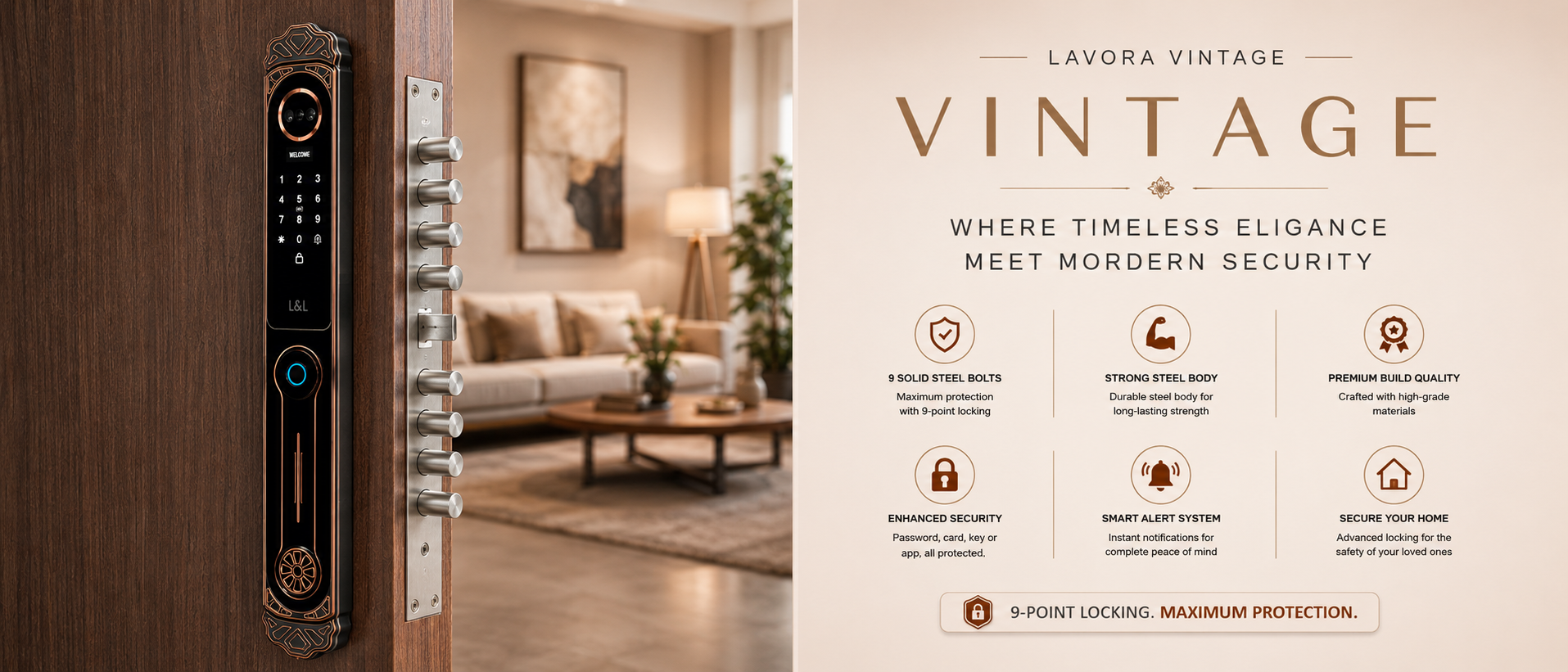LAVORA VINTAGE Smart Lock | Classic Design with Palm Vein Security