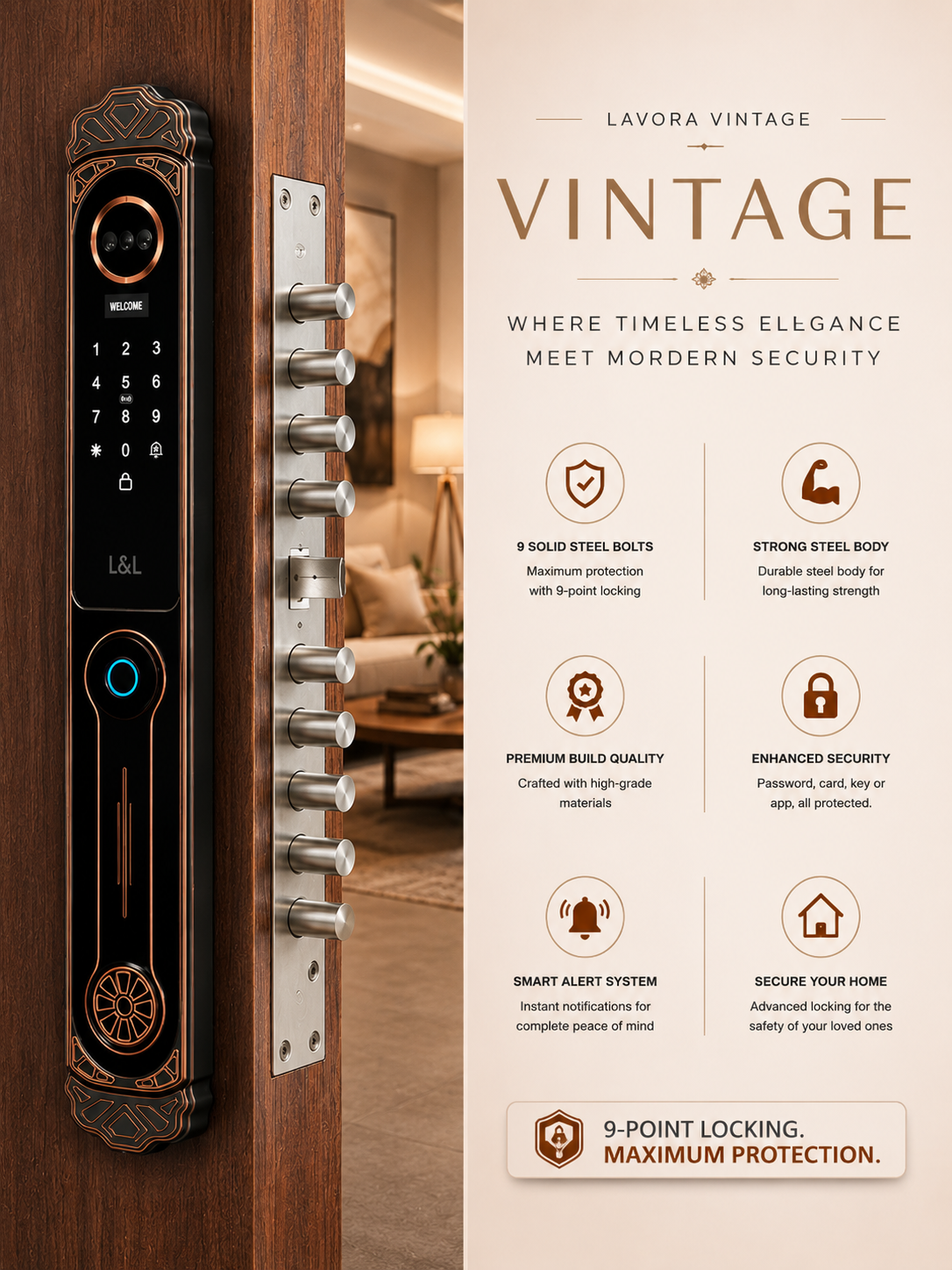 LAVORA VINTAGE Smart Lock | Classic Design with Palm Vein Security